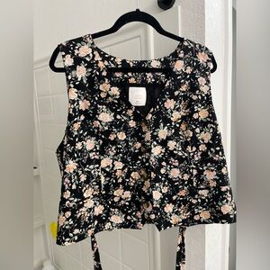LC Lauren Conrad Black Floral Button-Down vest
